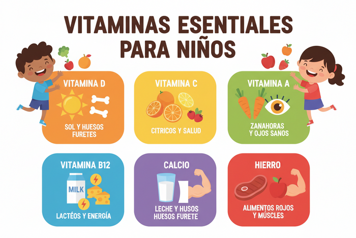 ¿Qué vitaminas son importantes durante el crecimiento de los niños?