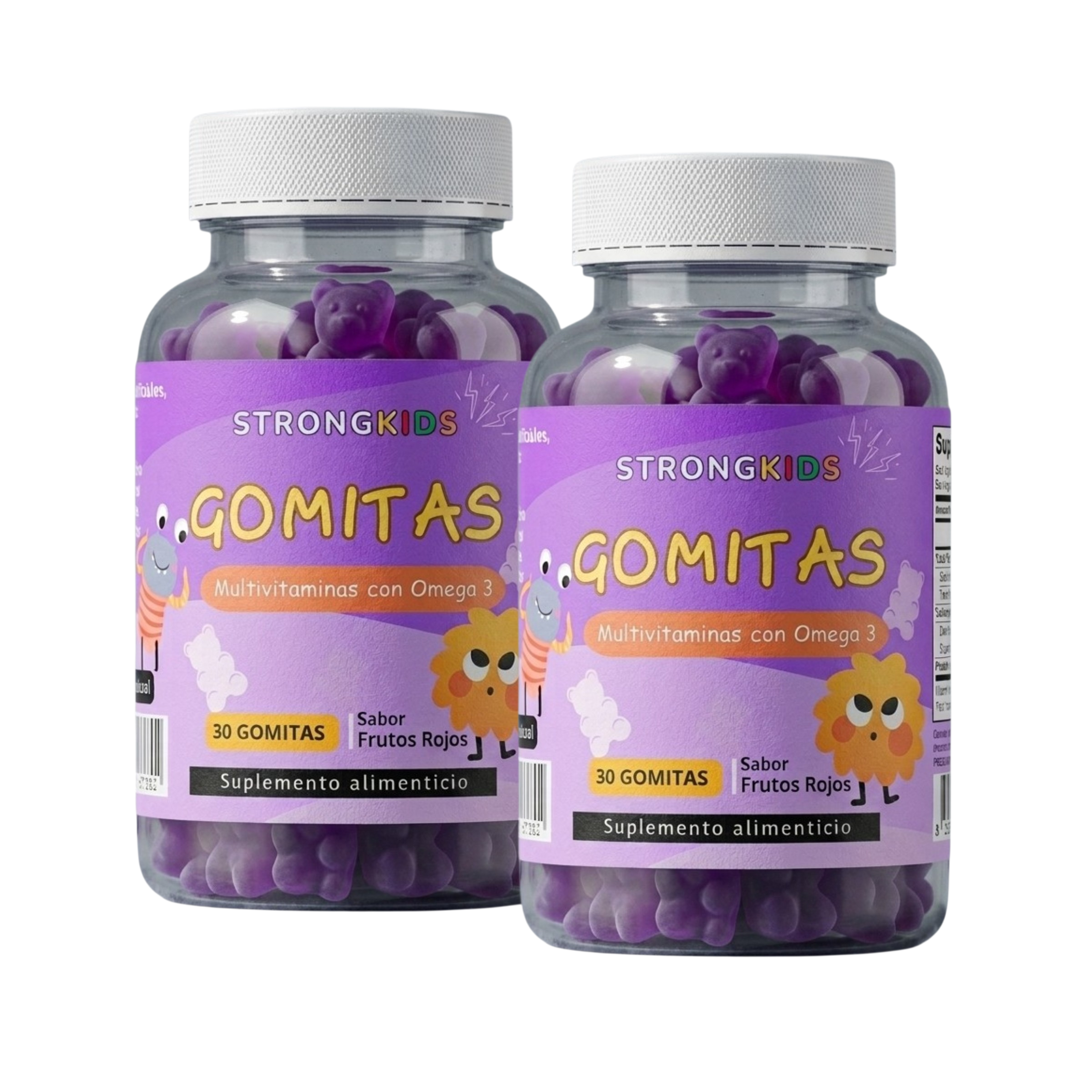 Pack 2x Gomitas Multivitamínicas Infantil con Omega3 Strongkids Frutos Rojos