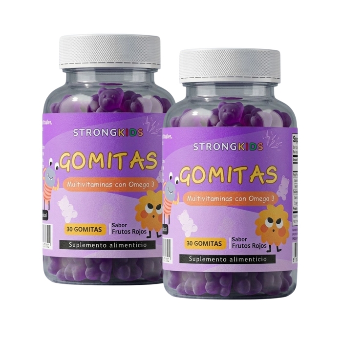 Pack 2x Gomitas Multivitamínicas Infantil con Omega3 Strongkids Frutos Rojos