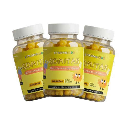 Pack 3x Gomitas Multivitamínicas Infantil con Omega3 Strongkids Sabor a eleccion
