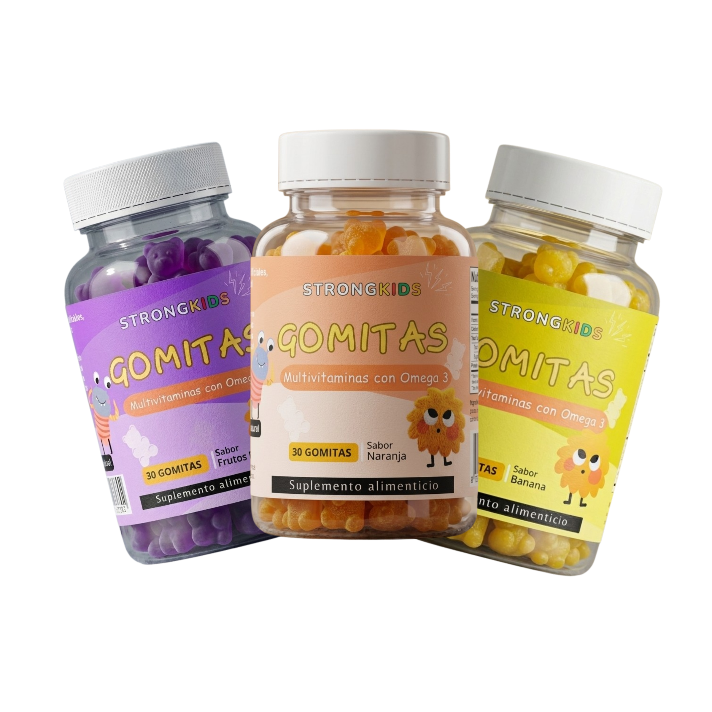Pack 3x Gomitas Multivitamínicas Infantil con Omega3 Strongkids Sabor a eleccion