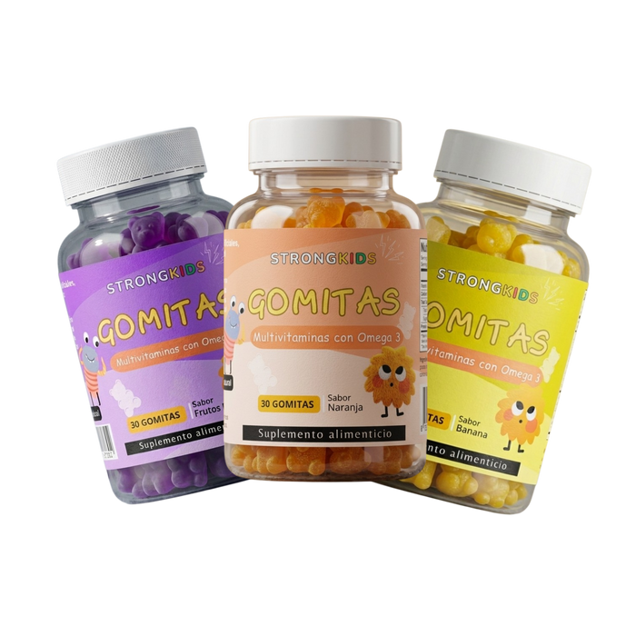 Pack 3x Gomitas Multivitamínicas Infantil con Omega3 Strongkids Sabor a eleccion