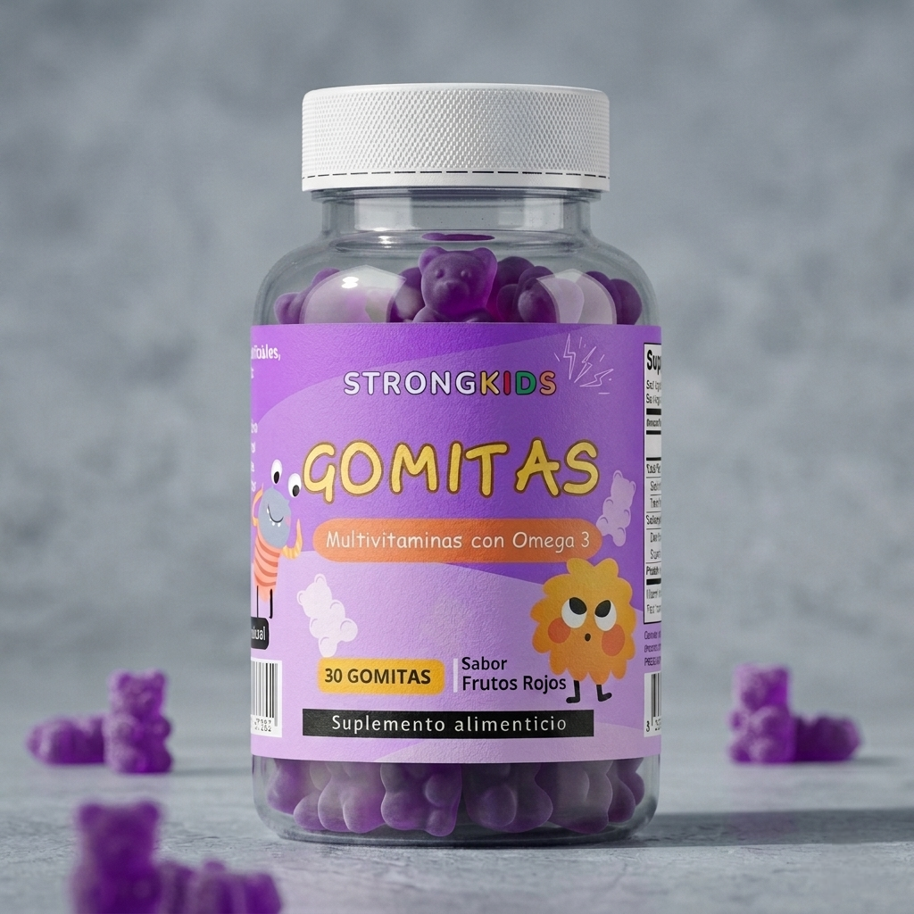 Pack 2x Gomitas Multivitamínicas Infantil con Omega3 Strongkids Frutos Rojos