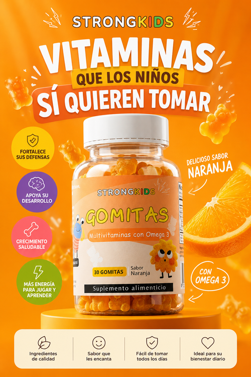 Pack 2x Gomitas Multivitamínicas Infantil con Omega3 Strongkids Naranja-Berries