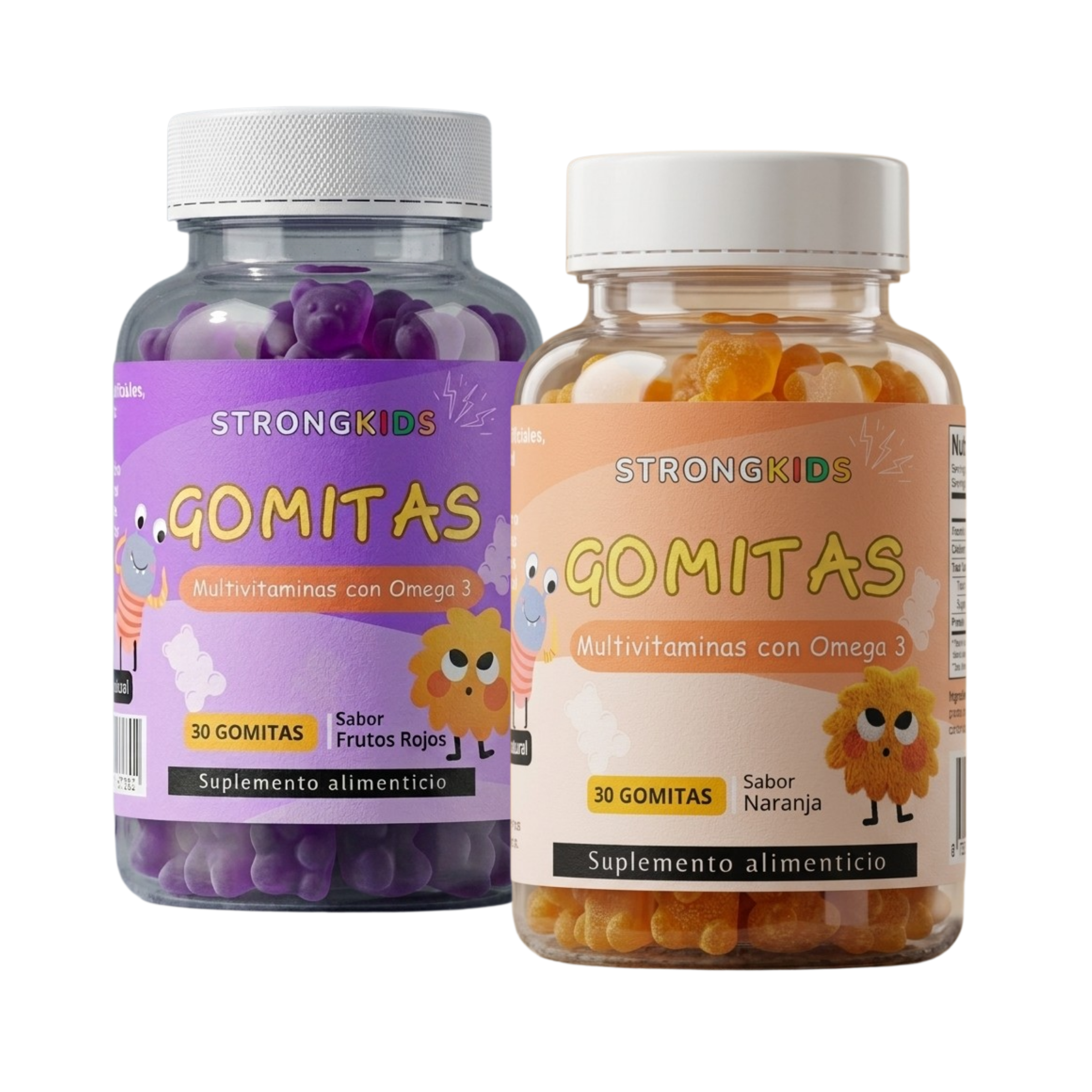 Pack 2x Gomitas Multivitamínicas Infantil con Omega3 Strongkids Naranja-Berries