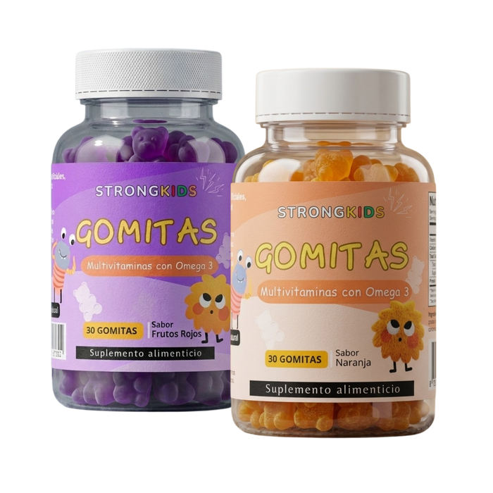 Pack 2x Gomitas Multivitamínicas Infantil con Omega3 Strongkids Naranja-Berries