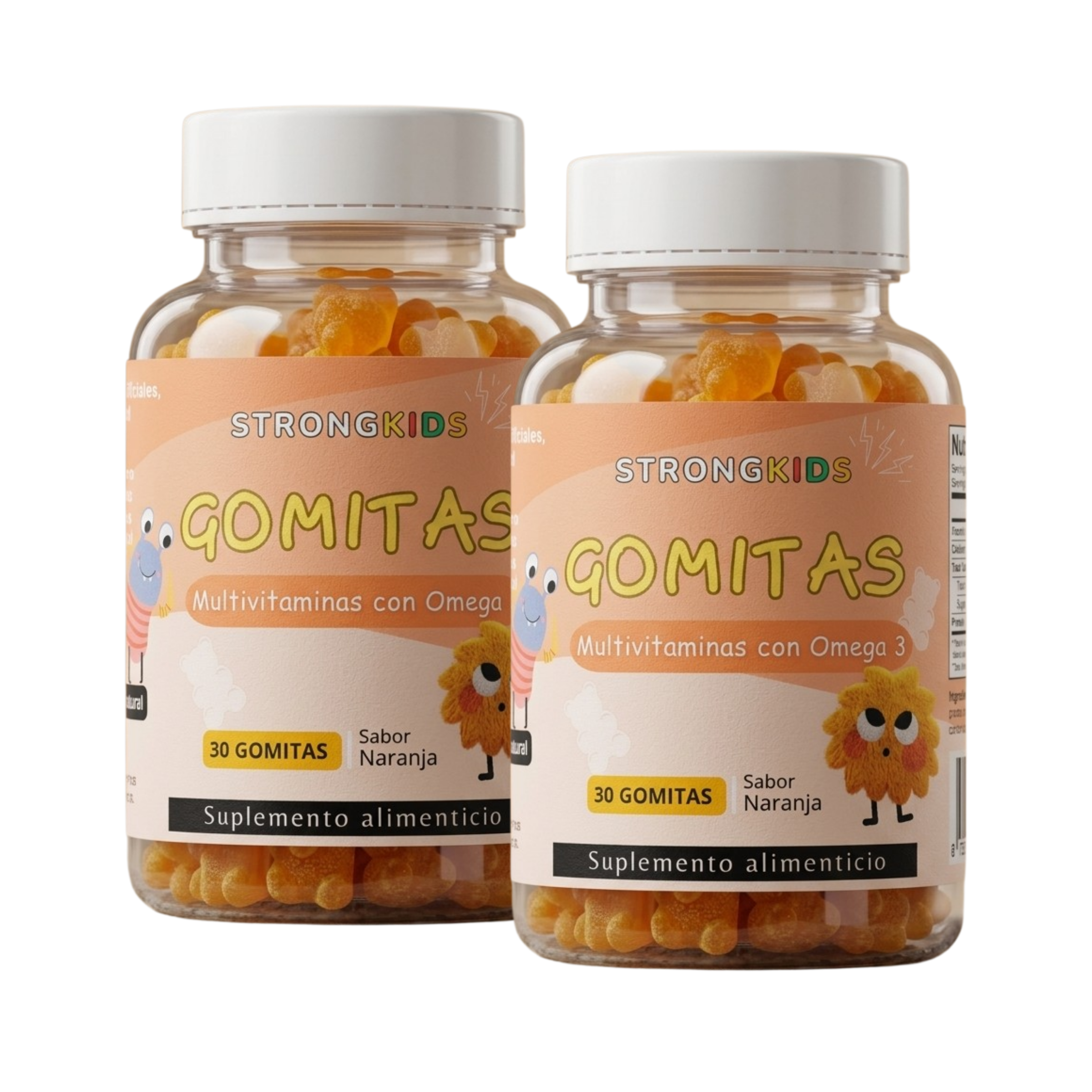 Pack 2x Gomitas Multivitamínicas Infantil con Omega3 Strongkids Naranja
