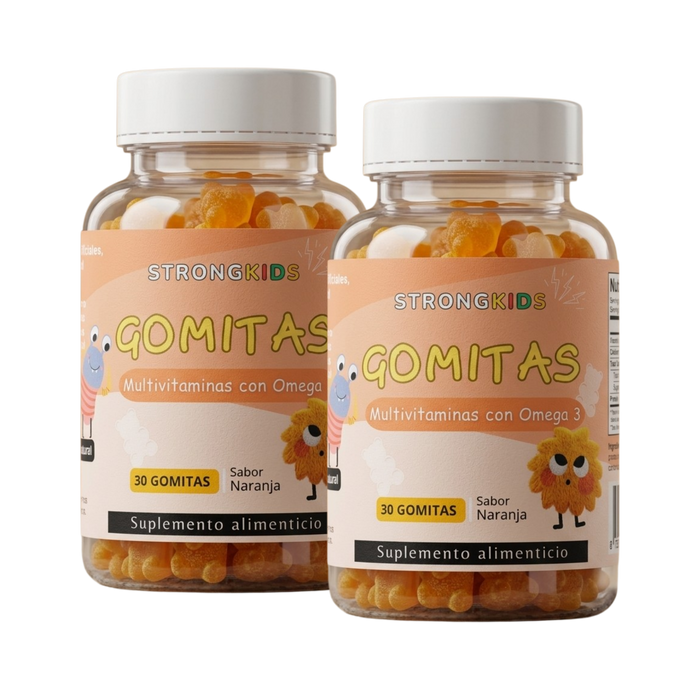 Pack 2x Gomitas Multivitamínicas Infantil con Omega3 Strongkids Naranja